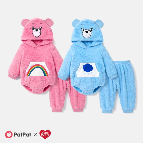 Care Bears Baby Boy/Girl Bear Expression Three-dimensional Hooded One Piece Jumpsuit and One Piece Pants Set 