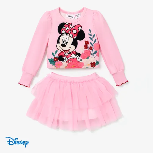 Disney Mickey and Minnie Character Pattern Top and Short Cake Skirt Set 