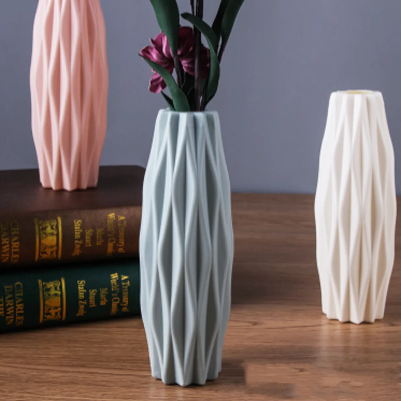 Vase à fleurs en plastique de style nordique créatif pour fleurs fraîches et séchées Vert big image 1