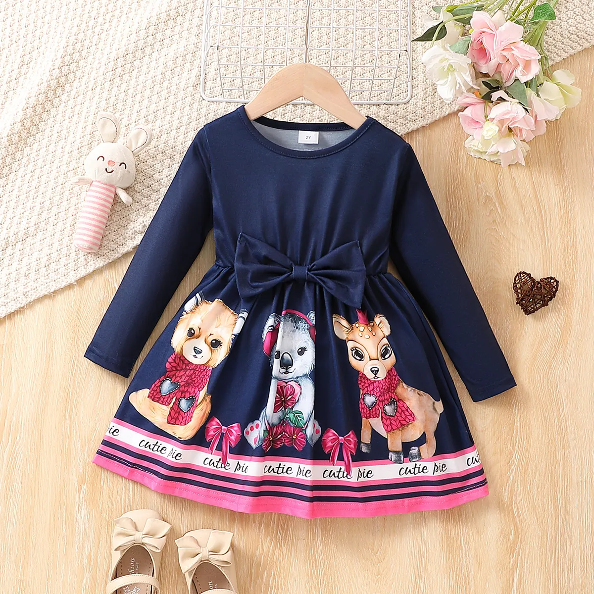 Toddler Girl Cute Deer Animal Pattern Bowknot design Dress  big image 1