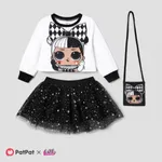 L.O.L. SURPRISE! Toddler Girl Glitter Hem Character Pattern Top with Crossbody Bag Skirt Suit  BlackandWhite