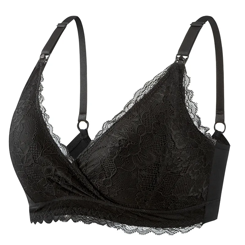  Lace Nursing Bra with Front Clasp for Breastfeeding Black image 3