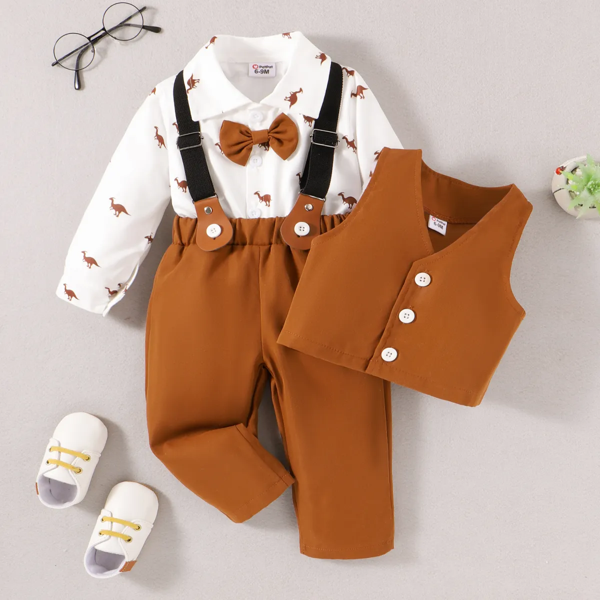 3pcs Baby/Toddler Boys Elegant Dinosaur Animal Lapel Occassion Gentleman Suit Sets