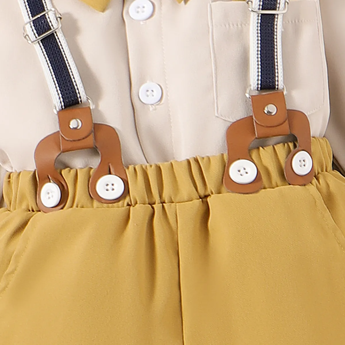 Pâques 3 pièces Enfant en bas âge Garçon Revers Élégant ensembles de chemises beige amande big image 1