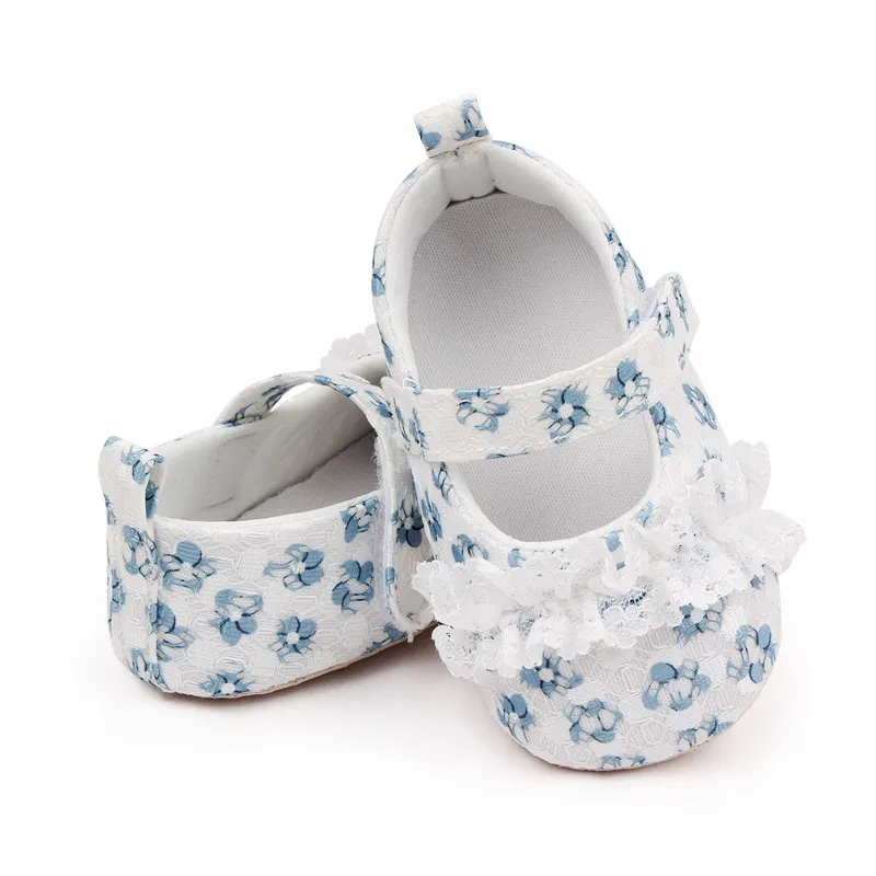 Baby Girl Casual Lace Design Floral Pattern Velcro Prewalker Shoes Light Blue big image 1