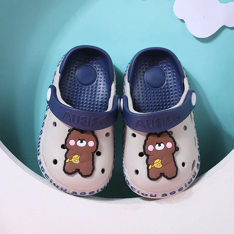 Toddler/Kids Girl/Boy Graffiti Cartoon Pattern Vent Clogs Hole Shoes Bluish Grey big image 1