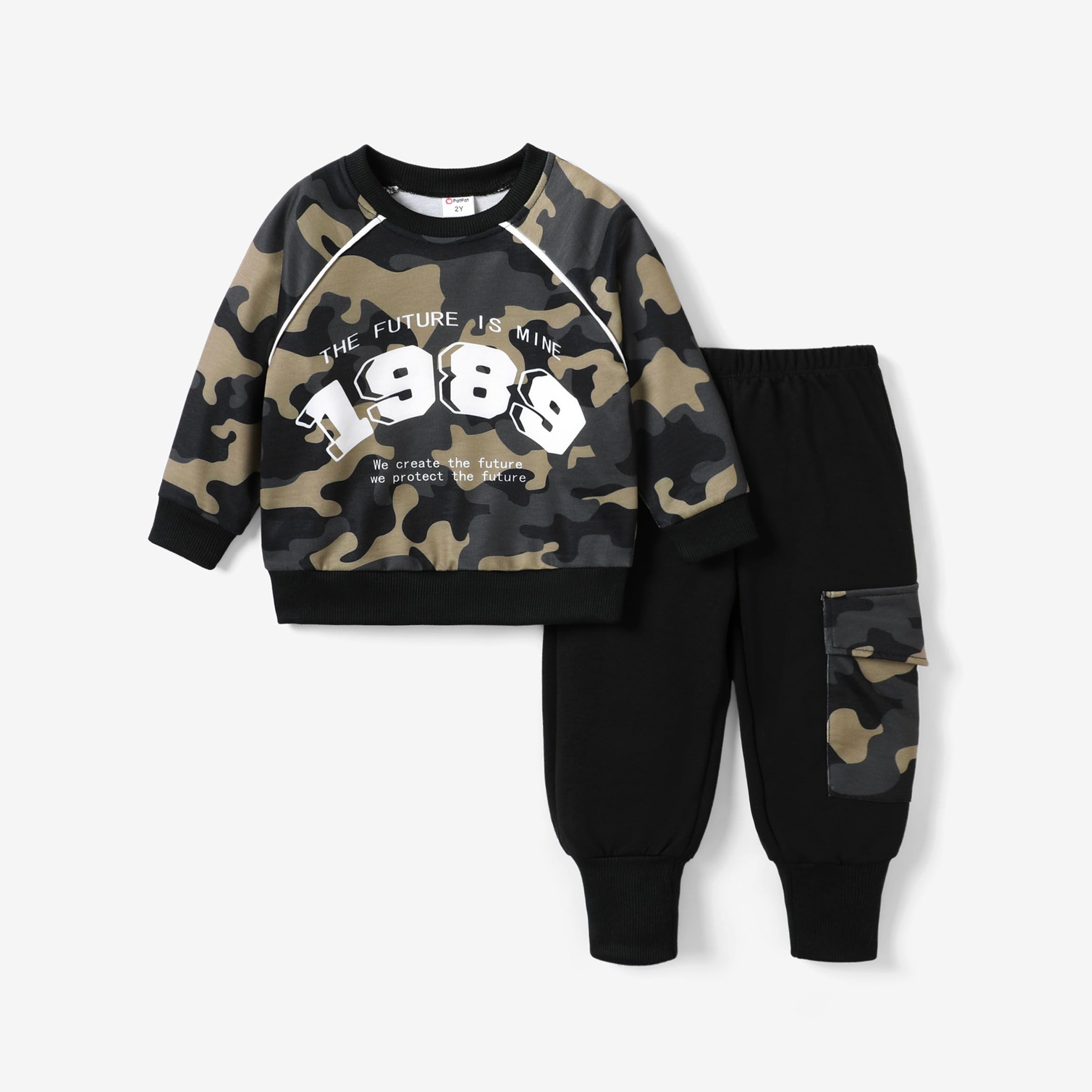 2pcs Toddler Boy Camouflage Avant-garde Design Sweatshirt Et Pantalon Cargo Ensemble