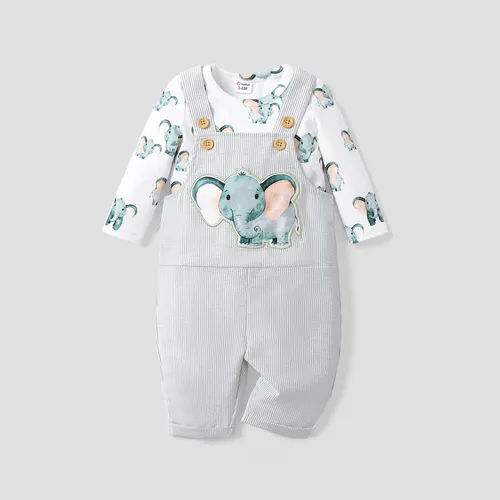 2pcs Baby Girl/Boy Childlike Elephant Animal pattern Hanging Strap Pants Set