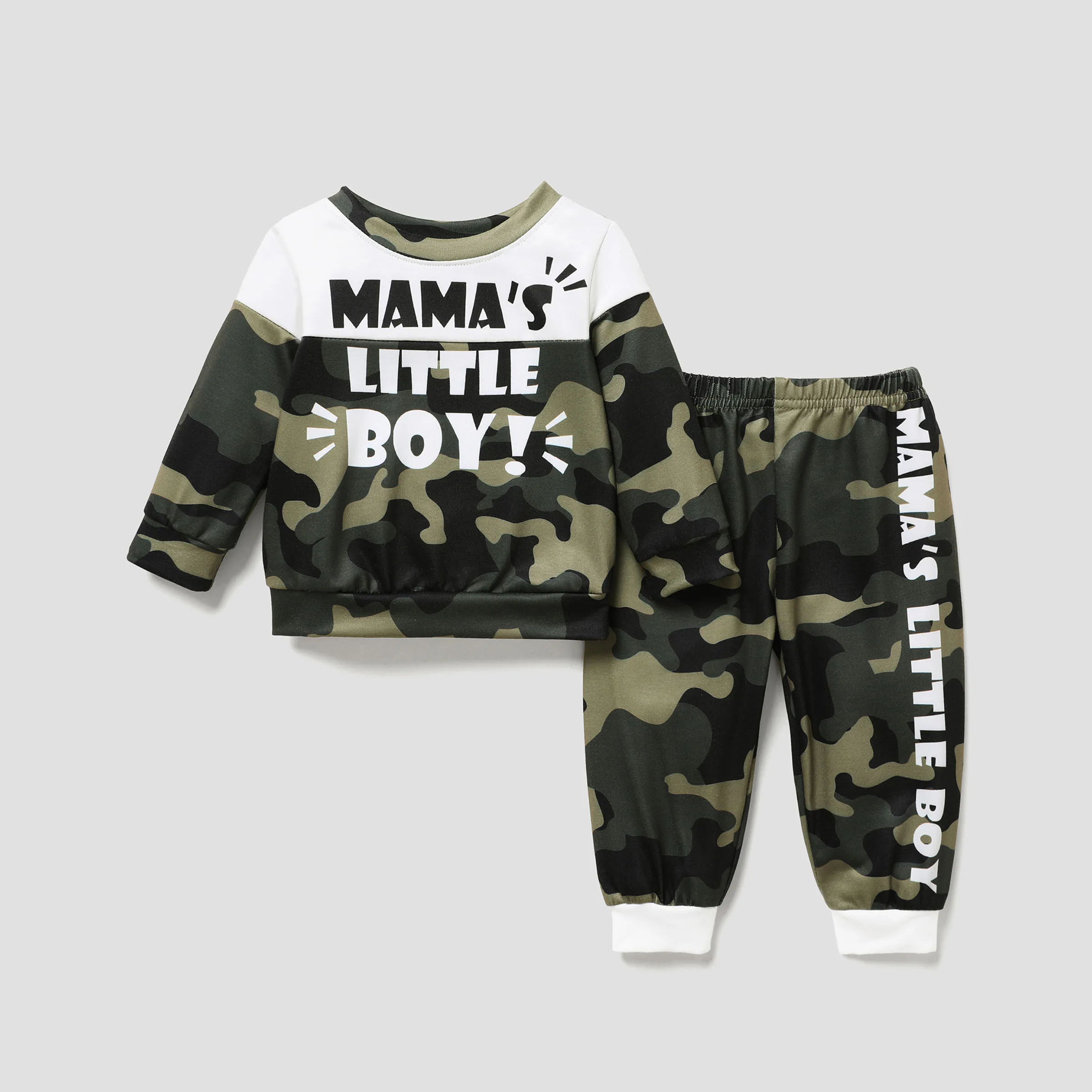 2pcs Baby Boy Casual Camouflage Letter Pattern Set