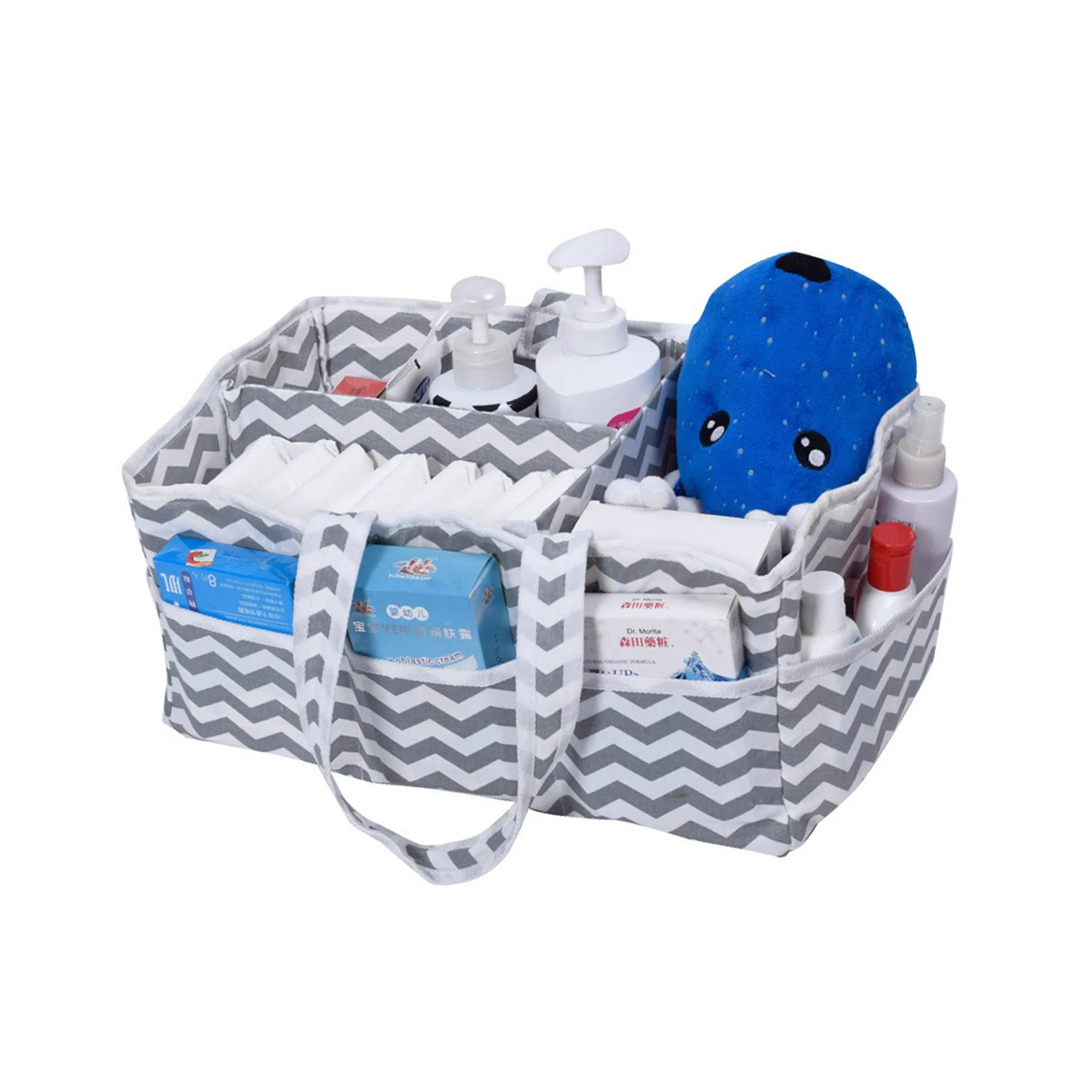 Baby diaper striped pattern large capacity mom handbag storage bag Grey big image 1