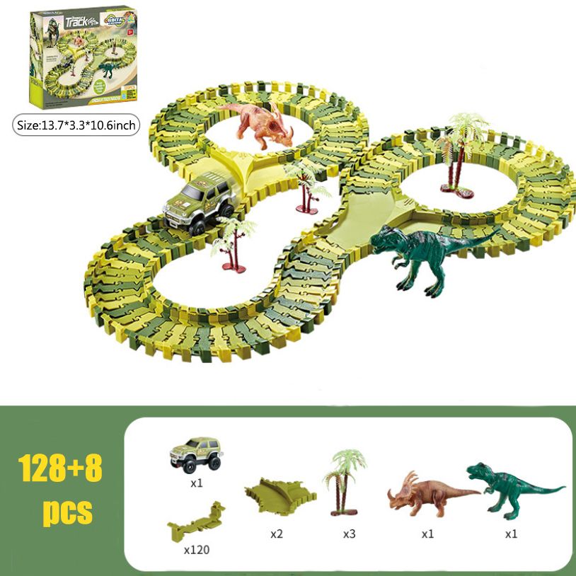 Electric Dinosaur Roller Coaster DIY Kit For Boys - Buildable Children's Track Toy For Fun Park