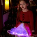 Go-Glow Christmas Family Matching Long-sleeve Tops with Santa Embroidery Glowing & Illuminating Dress with Light Up Skirt Including Controller (Built-In Battery) Red image 4
