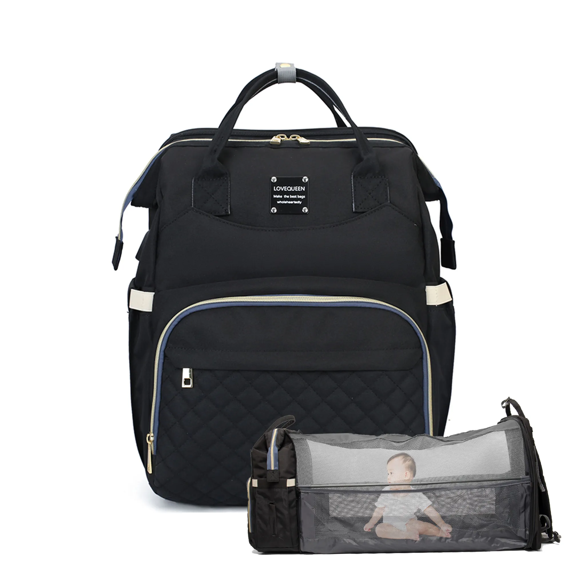 Multifunction Mommy Backpack Portable Large Capacity Diaper Bag Changing Maternity Bag Foldable Travel Bed For Mom Baby Outdoor