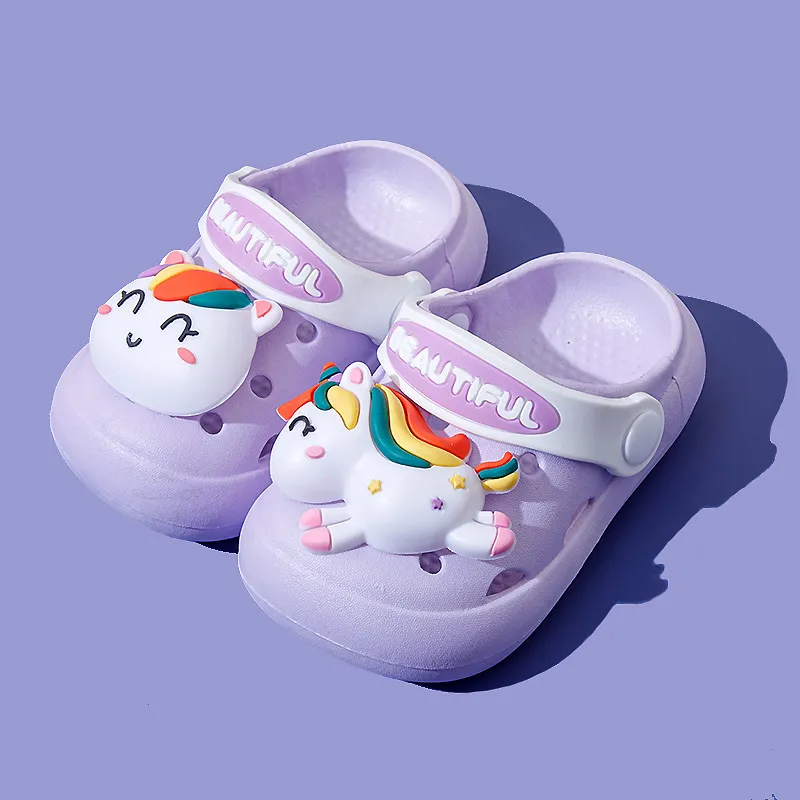 Toddler/Kids Girl 3D Hyper-Tactile Unicorn PVC Vent Clogs Hole Shoes Lavender big image 1