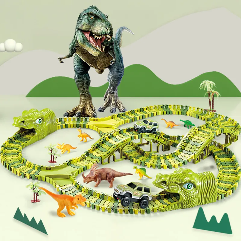 Electric Dinosaur Roller Coaster DIY Kit for Boys - Buildable Children's Track Toy for Fun Park