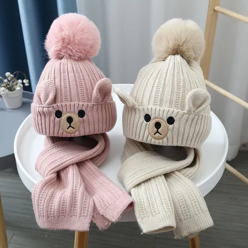 Toddler/kids Childlike Warm fleece knitted hat set