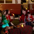 Go-Glow Christmas Family Matching Long-sleeve Tops with Christmas Tree glowing & Illuminating Dress with Light Up Skirt Including Controller (Built-In Battery) Green image 1