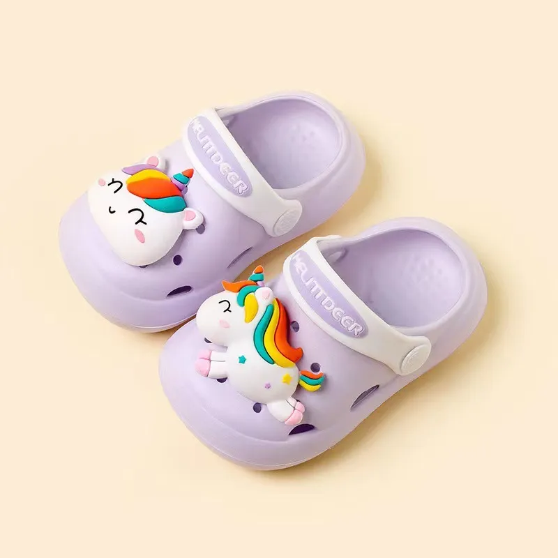 Toddler / Crianças Menina 3D Hiper-Tátil Unicórnio PVC Vent Clogs Hole Shoes Cor de Lavanda big image 1