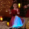 Go-Glow Christmas Family Matching Long-sleeve Tops with Santa Embroidery Glowing & Illuminating Dress with Light Up Skirt Including Controller (Built-In Battery) Red image 5