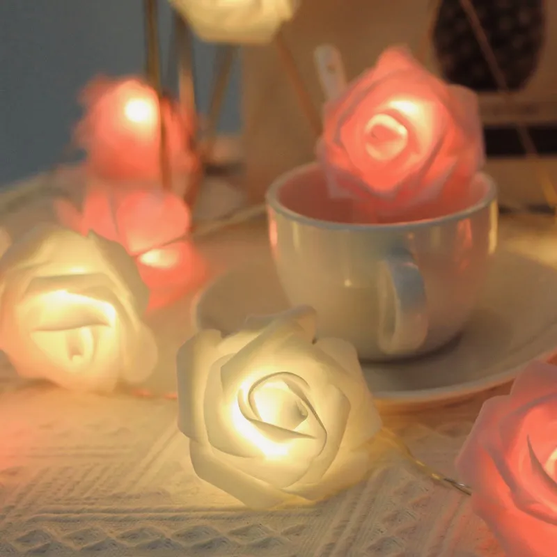 Luces de hadas de flores de espuma LED con batería, USB y control remoto: ideales para el Día de San Valentín, bodas y decoraciones festivas Multicolor big image 1
