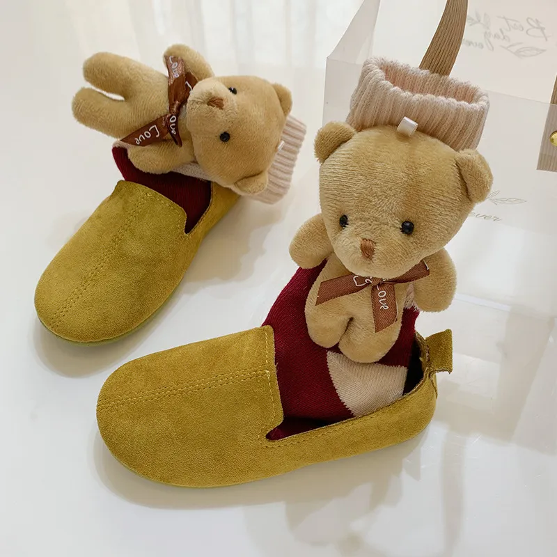 Toddler/kids Solid color mid-length bear doll cotton socks REDWHITE image 6