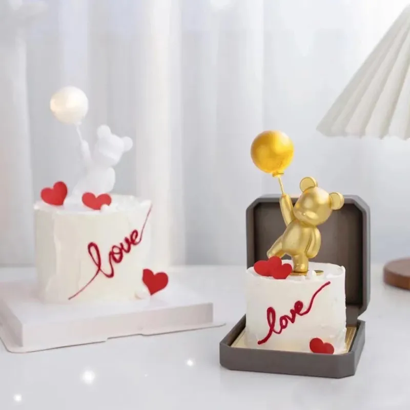 Beichtballon Bär mit Lichtern - Romantische Tortendekoration für den Valentinstag weiß big image 1