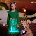 Go-Glow Christmas Family Matching Long-sleeve Tops with Christmas Tree glowing & Illuminating Dress with Light Up Skirt Including Controller (Built-In Battery) Green image 2