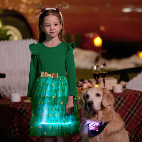Go-Glow Christmas Family Matching Long-sleeve Tops with Christmas Tree glowing & Illuminating Dress with Light Up Skirt Including Controller (Built-In Battery) Green big image 2