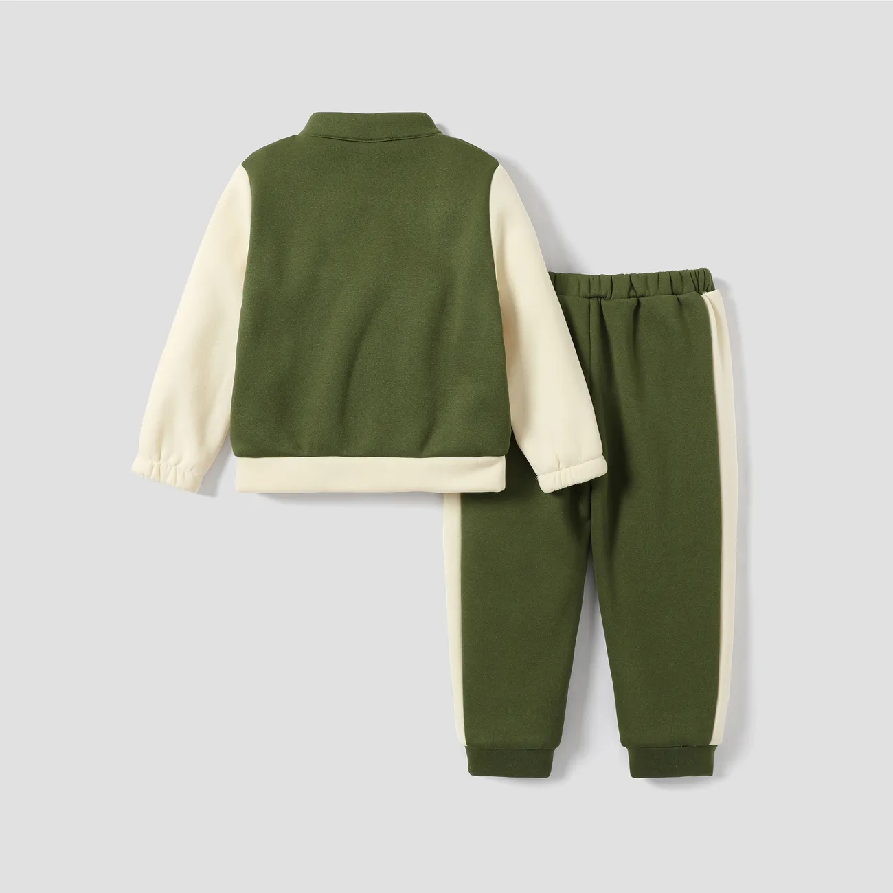 2pcs Toddler Boy Fabric Stitching High Collar Zipper Set Army green big image 1