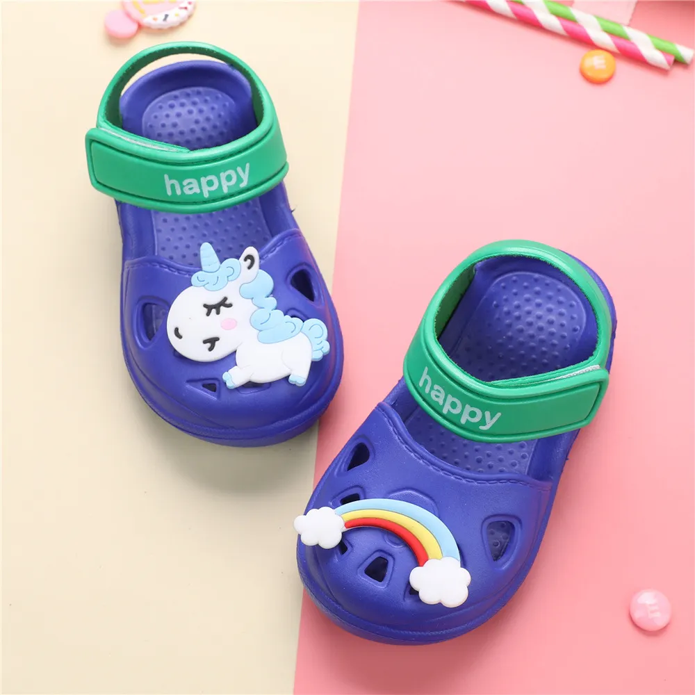 Toddler/Kids Girl/Boy Arco-íris e Unicórnio Vent Clogs Hole Beach Shoes Azul Marinho big image 1