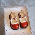 طفل صغير / أطفال فتاة الصلبة فرط اللمس الدانتيل تريم مشبك الفيلكرو أحذية جلدية أحمر