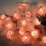 Luces de hadas de flores de espuma LED con batería, USB y control remoto: ideales para el Día de San Valentín, bodas y decoraciones festivas Rosado