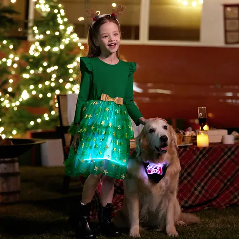 Go-Glow Christmas Family Matching Long-sleeve Tops with Christmas Tree glowing & Illuminating Dress with Light Up Skirt Including Controller (Built-In Battery) Green big image 4