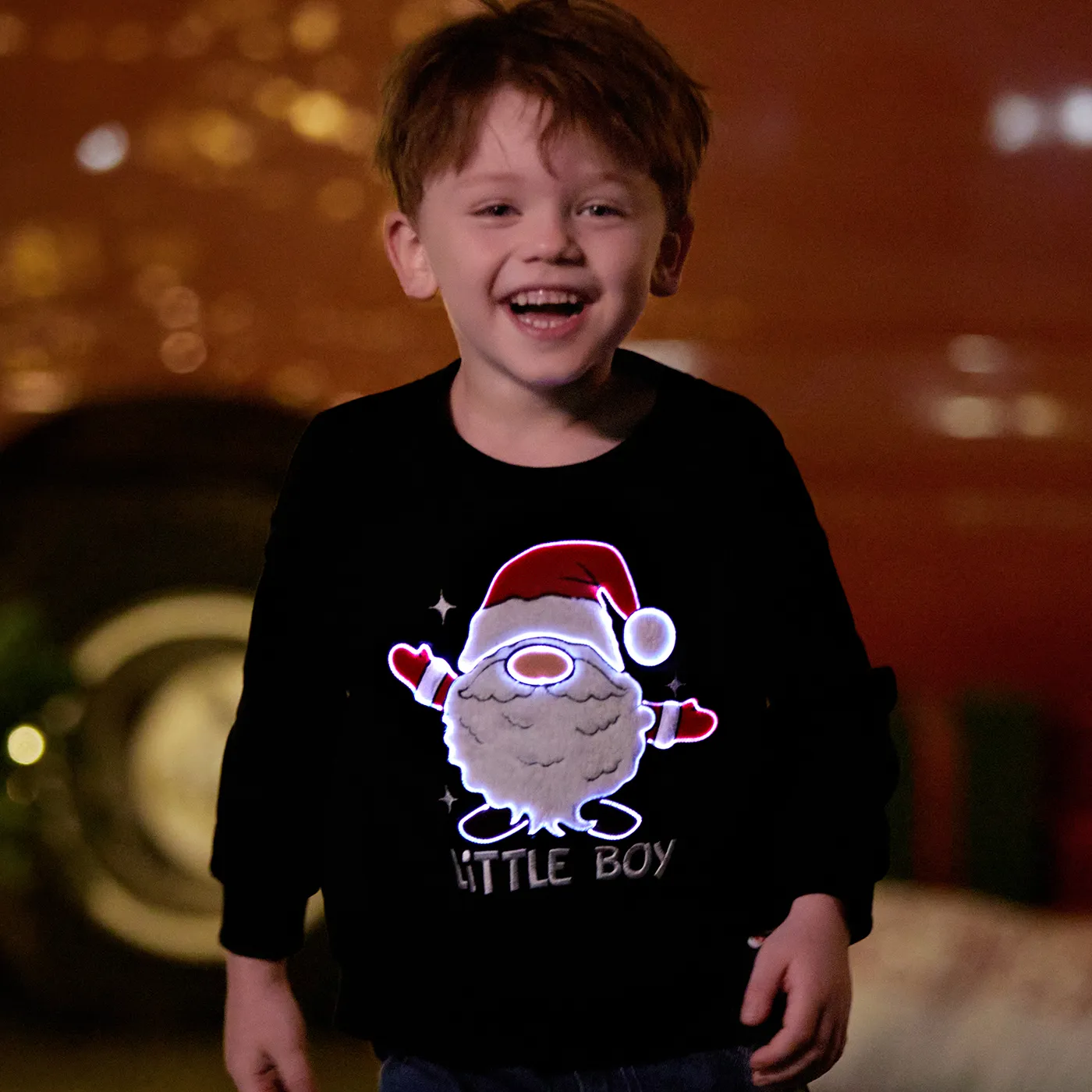 Go-Glow Christmas Family Matching Long-sleeve Tops with Santa Embroidery Glowing & Illuminating Dress with Light Up Skirt Including Controller (Built-In Battery)  image 4