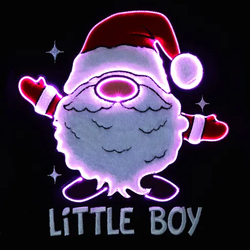 Go-Glow Christmas Family Matching Long-sleeve Tops with Santa Embroidery Glowing & Illuminating Dress with Light Up Skirt Including Controller (Built-In Battery) Black big image 6