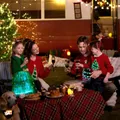 Go-Glow Christmas Family Matching Long-sleeve Tops with Christmas Tree glowing & Illuminating Dress with Light Up Skirt Including Controller (Built-In Battery) Green image 5