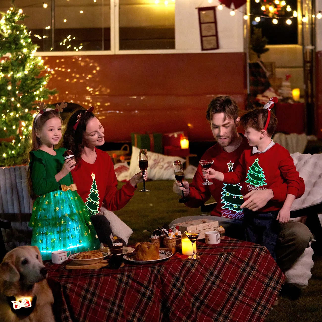 Weihnachten Familien-Looks Langärmelig Familien-Outfits Sets grün big image 1