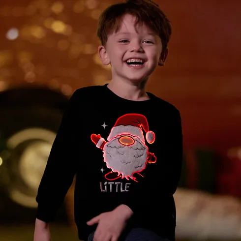 Go-Glow Christmas Family Matching Long-sleeve Tops with Santa Embroidery Glowing & Illuminating Dress with Light Up Skirt Including Controller (Built-In Battery) Black big image 5