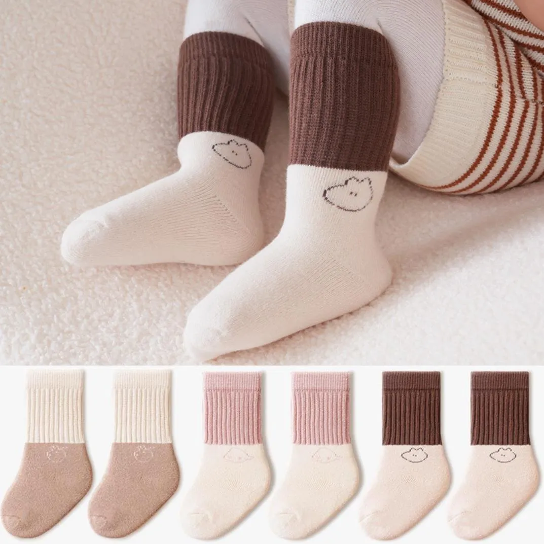 Baby Color matching thickened warm type A cotton socks Brown big image 1