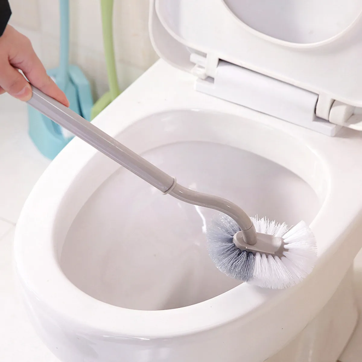 Escova de vaso sanitário de cabo longo para limpeza completa, design suspenso Cinzento big image 1