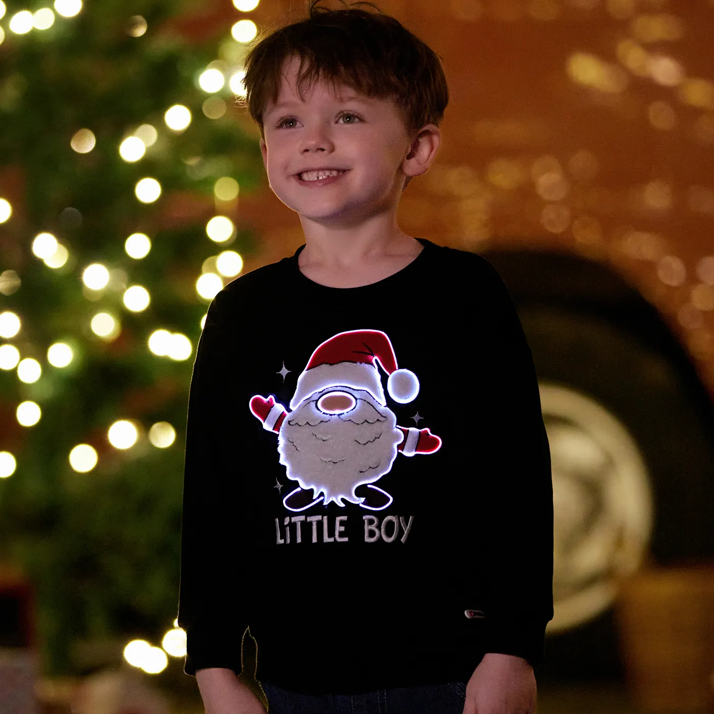 Go-Glow Christmas Family Matching Long-sleeve Tops with Santa Embroidery Glowing & Illuminating Dress with Light Up Skirt Including Controller (Built-In Battery)  image 2