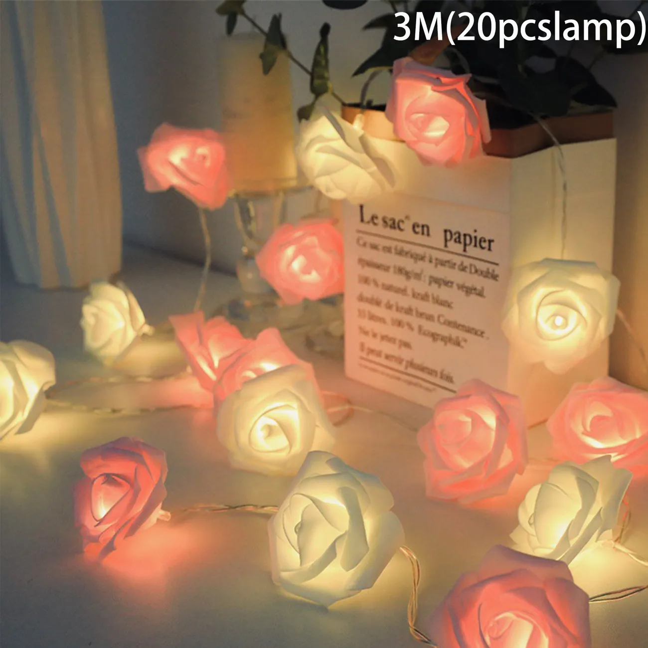 Guirlandes lumineuses en mousse LED avec batterie, USB et télécommande - idéales pour la Saint-Valentin, les mariages et les décorations festives Multicolore big image 1