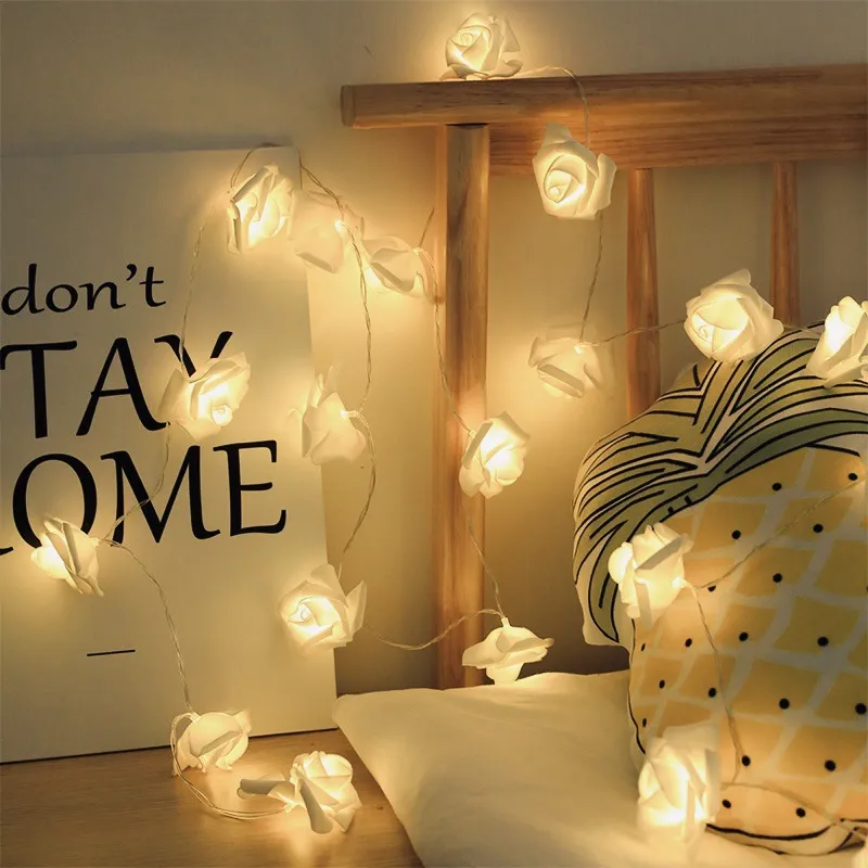 LED Foam Flower Fairy Lights with Battery, USB, and Remote Control - Ideal for Valentine's Day, Weddings, and Festive Decorations White big image 1