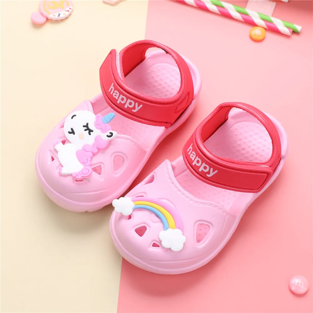 Toddler/Kids Girl/Boy Rainbow and Unicorn Vent Clogs Hole Beach Shoes Pink big image 1