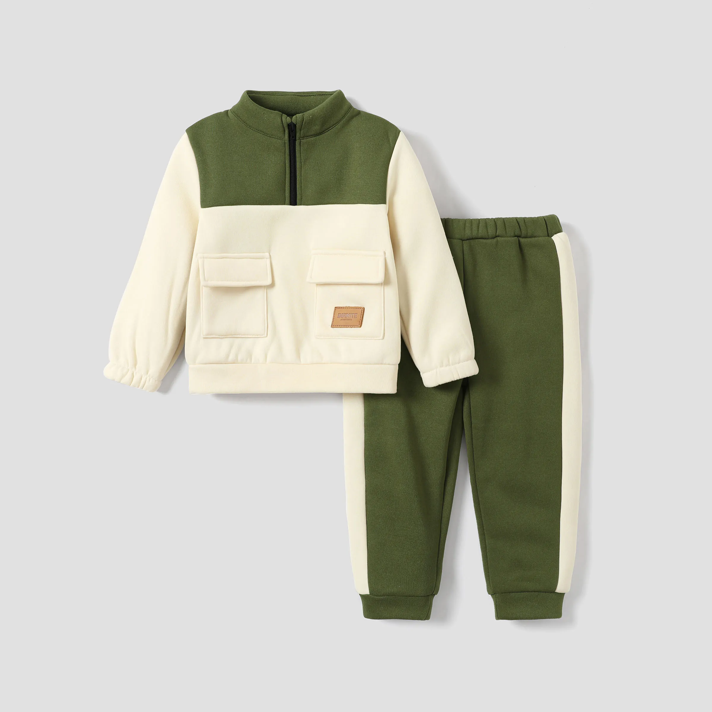2pcs Toddler Boy Fabric Stitching High Collar Zipper Set