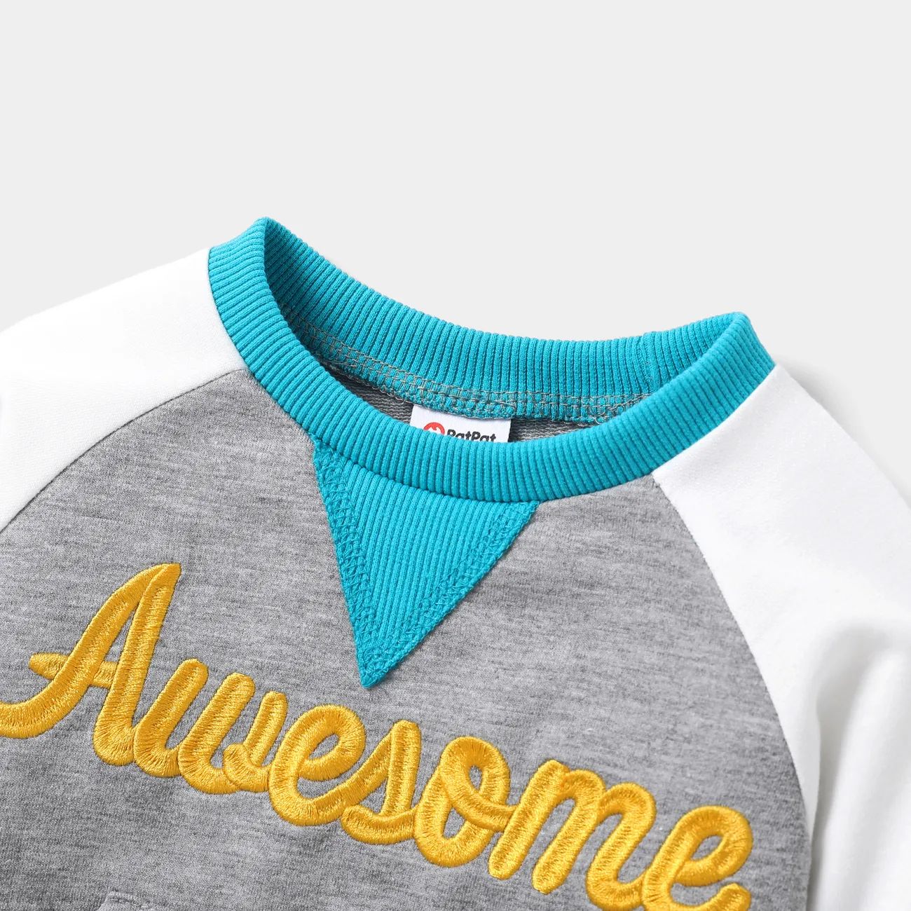 Baby Boy 2pcs Colorblock Letter Print Sweatshirt and Sweatpants Set Grey big image 1