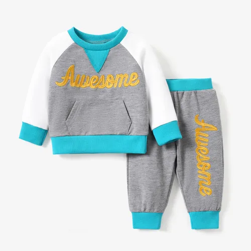 Baby Boy 2pcs Colorblock Letter Print Sweatshirt and Sweatpants Set