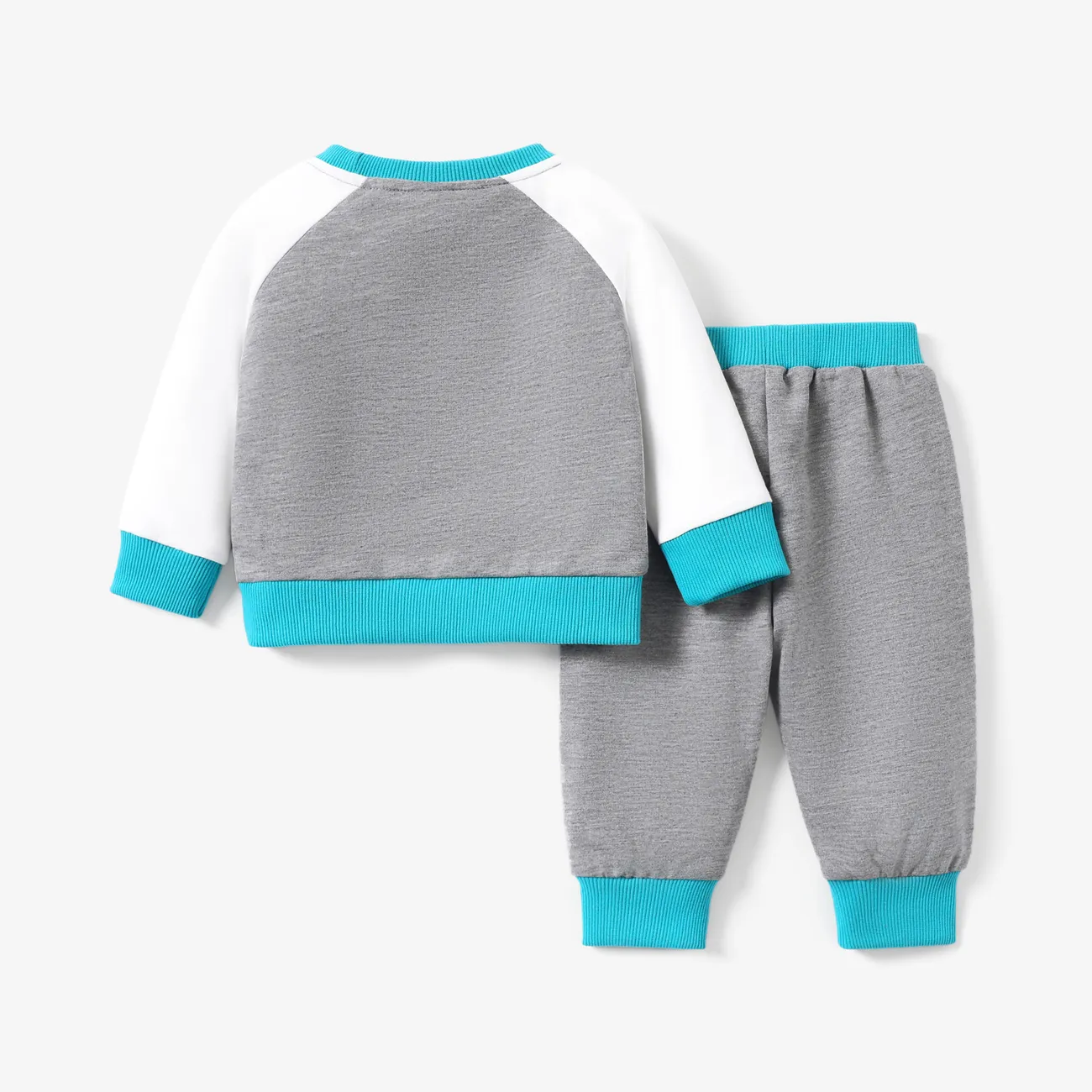 Baby Boy 2pcs Colorblock Letter Print Sweatshirt and Sweatpants Set Grey big image 1