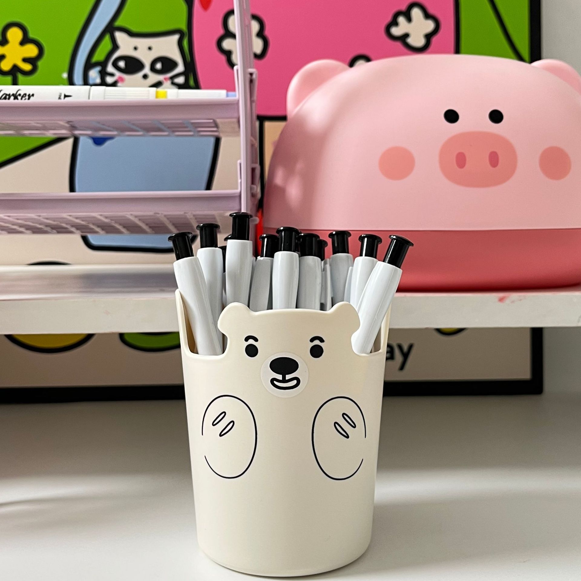 Adorable Bear Pen Holder - Organisateur De Bureau Multifonctionnel Pour Le Bureau, Le Maquillage Et Les Fournitures D’art