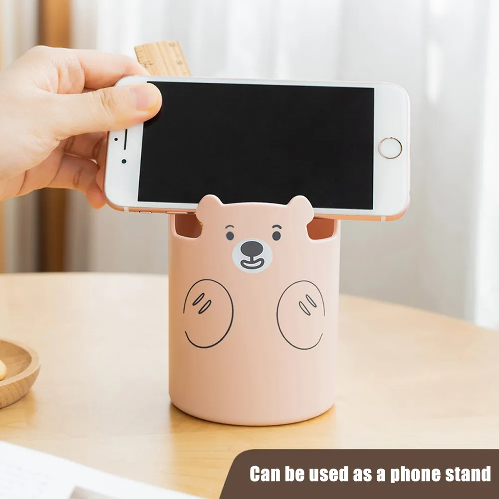 Adorable Bear Pen Holder - Multi-functional Desk Organizer for Office, Makeup, and Art Supplies Pink